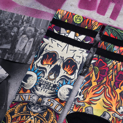 skull socks with flames tattoo design