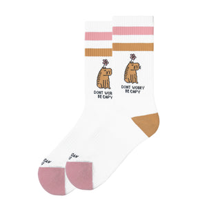 Chaussettes Mid High Be Capy avec un capybara et des rayures rétro roses, American Socks