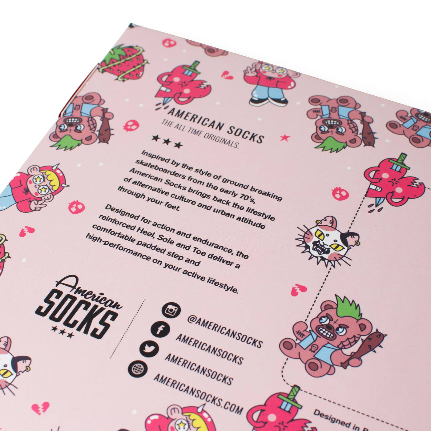 Close up of the back of sweet madness giftbox by american socks