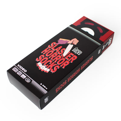 Slasher VHS horror movie gift box by american socks on a white background