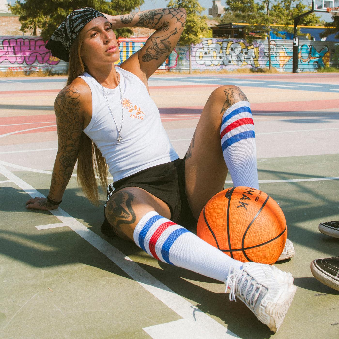 American Pride - Knee High Socks American Socks Striped Tube Socks Old School Retro Skater Apparel White Color